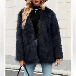 Talbots Black Faux Fur Jacket